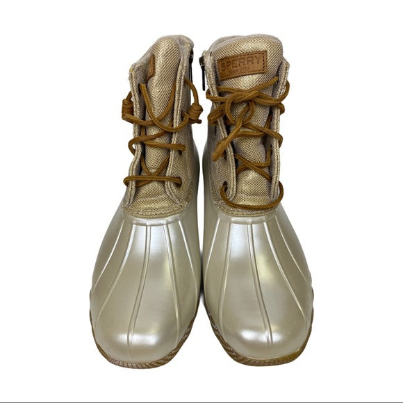 white and gold sperry duck boots